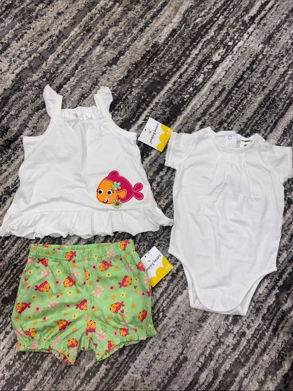 Jumping beans Fish Osh Kosh three-piece lot  size 6 months, 6 to 9 months NWT
